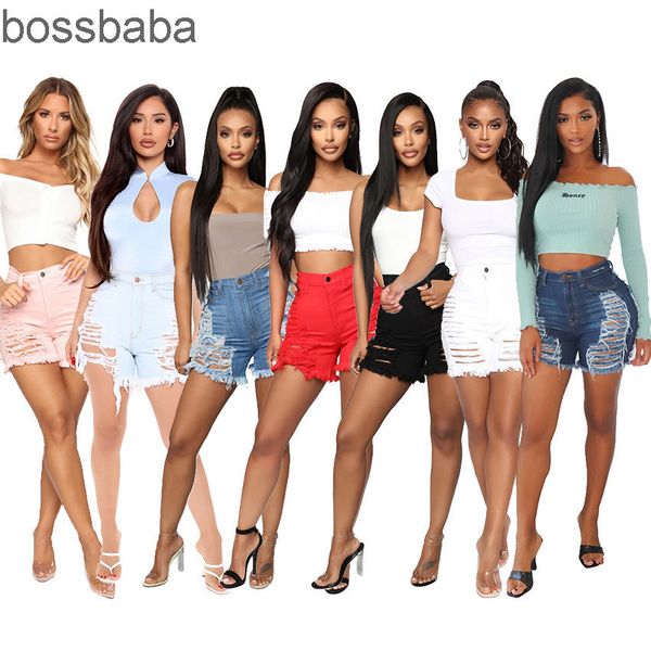 

women's jeans women cut hollow button denim shorts slimming casual straight pants designer summer washed t00v, Blue