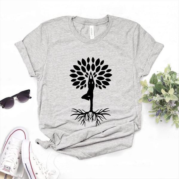 

yoga tree print cotton women casual funny yong girl tee a 1233, White