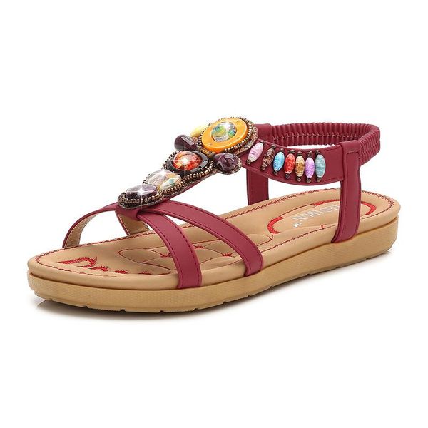 

women sandals 2021 fshion flat bohemian beach shoes ethnic casual crystal ladies for summer, Black