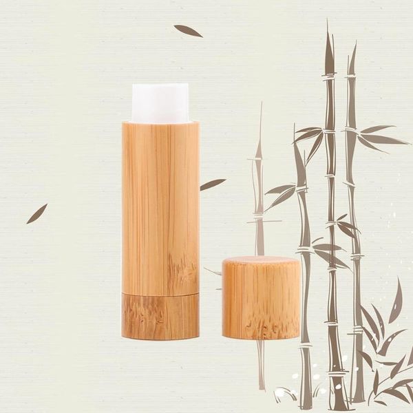 Bottiglie di stoccaggio Vasetti all'ingrosso 100 pezzi Cosmetici 5 ml Contenitori per labbra di bambù vuoti Tubo per la cura della pelle Packaging Penna per rossetto personalizzata