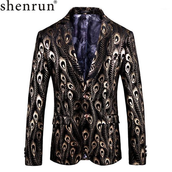 

men's suits & blazers shenrun men black blazer jacket fashion gold peacock tail print party prom suit jackets singer drummer stage cost, White;black