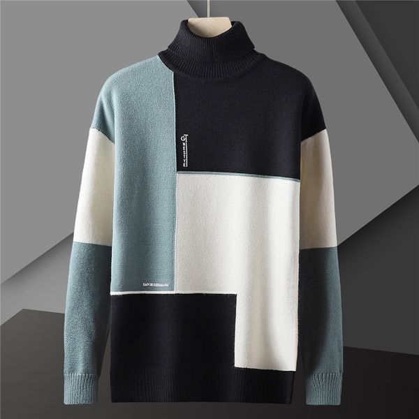 

men's sweaters high neck cashmere sweater, christmas warm thick high-quality winter coat, brand, White;black