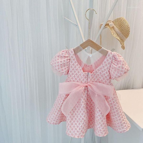 

girl's dresses lawadka summer kids dress for girls short sleeve cotton pink white girl bow children's clothing birthday party cost, Red;yellow