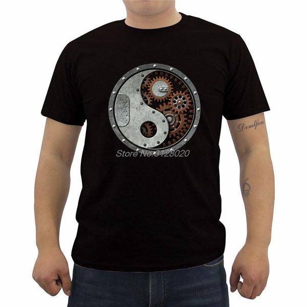 

funny industrial steampunk yin yang t-shirt men cotton short sleeve o-neck t shirt summer casual shirts cool tees streetwear men's t-sh, White;black