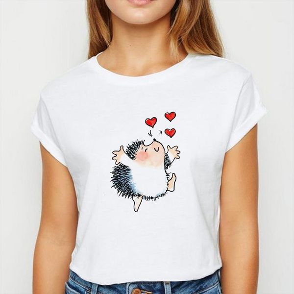 

animal hedgehog love and women mens t shirts kawaii spring summer prevalent cartoon womens ropa mujer o, White;black