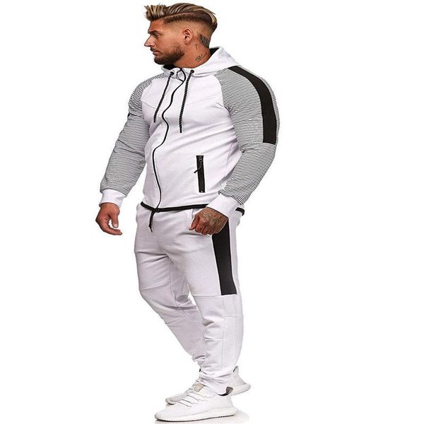 

men's tracksuits fashion stripe color hooded sports tracksuit 2 piece set men clothing mens 2021 outfit, Gray