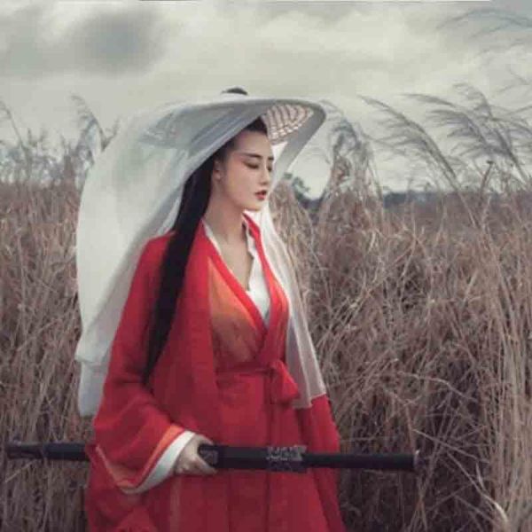 

wide brim hats chinese ancient vintage cap women hanfu hat with long veil douli cosplay prop bucket white red black for, Blue;gray