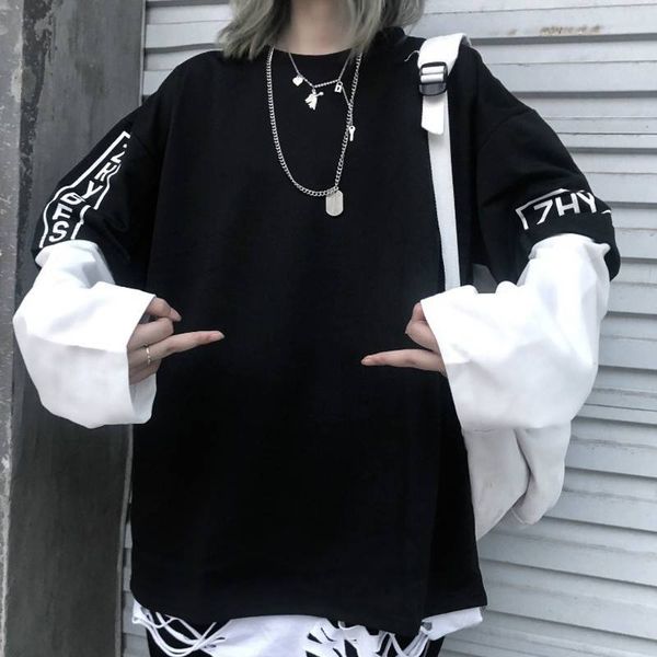 

women letter print t-shirt streetwear long sleeve spring autumn female t shirt casual tee casual black high street tees, White