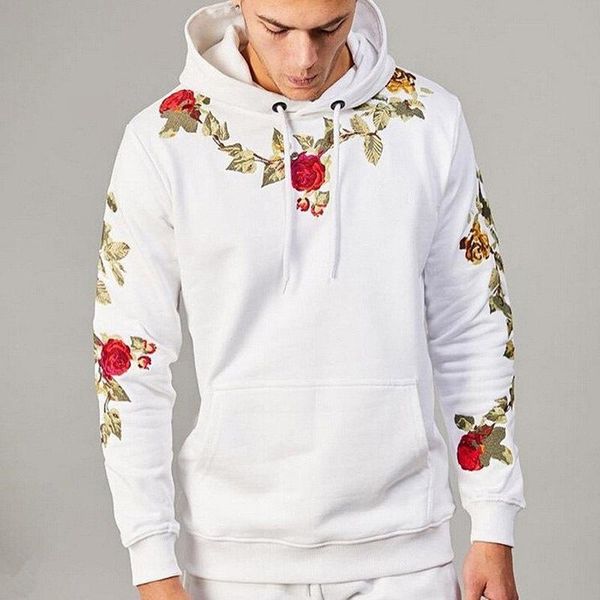

men's hoodies & sweatshirts men fashion autumn long-sleeve rose printed hip hop street style hight-quality slim fit pullovers s-3xl, Black