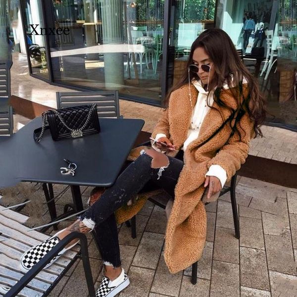 

women's fur & faux 2021 winter long fluffy warm pure color oversized coat hooded lapel waist wide loose korean fashion, Black