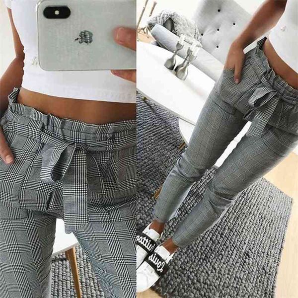 

women's jeans pants plaid high waist harem revers casual pencil elastic elegant ankle-length for women fashion cnmy, Blue