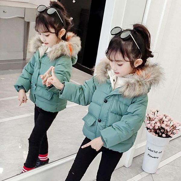 

girls winter jacket with fur parka for girl cotton-padded clothes 2-8 year children's coat baby, boy coat,outerwear, Blue;gray