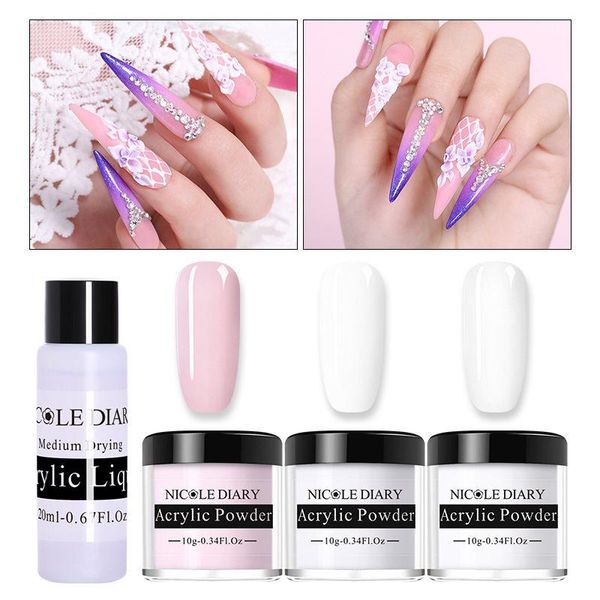 

nail glitter acrylic powder polish art crystal set extension carved flower nails, Silver;gold