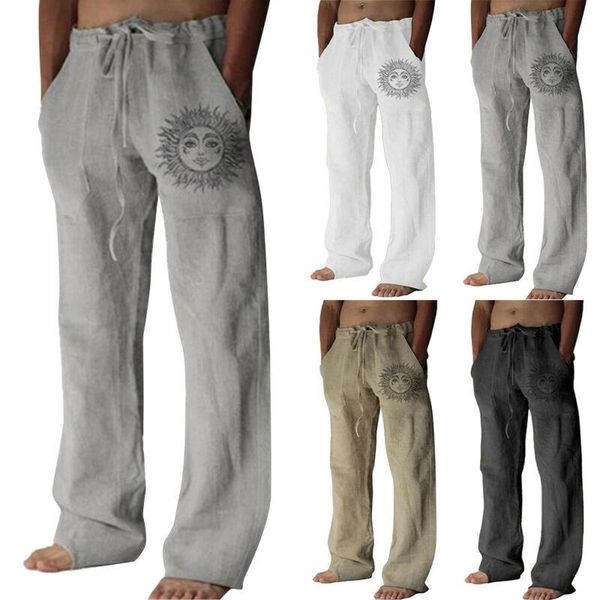 

men's pants casual loose trousers plain pocket fashion pockets drawstring elastic waist sun printed summer outdoor clothing, Black