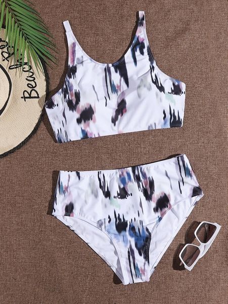 

plus graphic high waisted bikini swimsuit c0rb#, Black