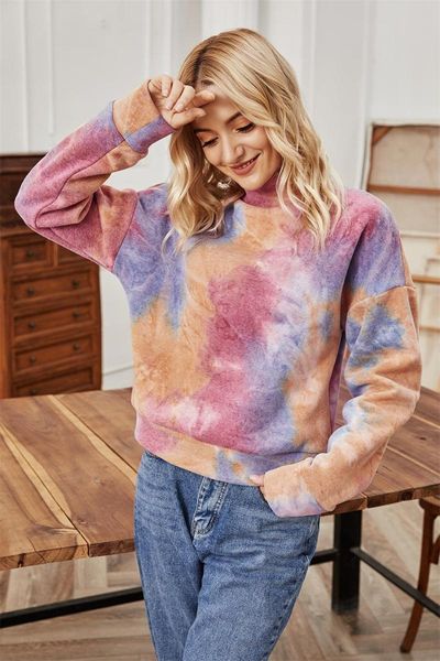 

women's tie dye sweatshirts long sleeve turtleneck loose fit casual pullover shirts hoodies &, Black
