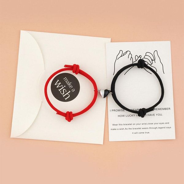

charm bracelets 1pair two halves heart magnetic bracelet steel pendant couple for lover friendship braid rope magnet jewelry, Golden;silver
