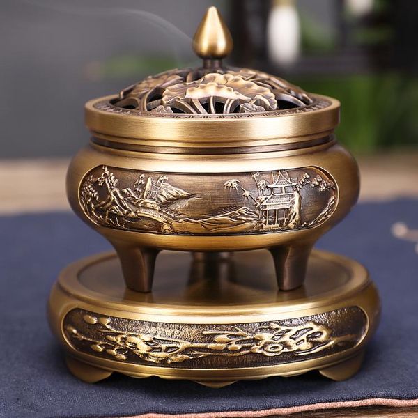 

fragrance lamps large chinese incense burner creative hollow indoor copper antique with lid holder porte encens home decor 6001