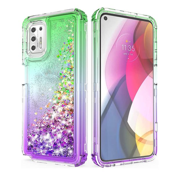 Custodie ibride Liquid Quicksand Glitter per Moto G Stylus 5G 2021 Doppia sfumatura di colore Copertura protettiva antiurto per impieghi gravosi a tre strati