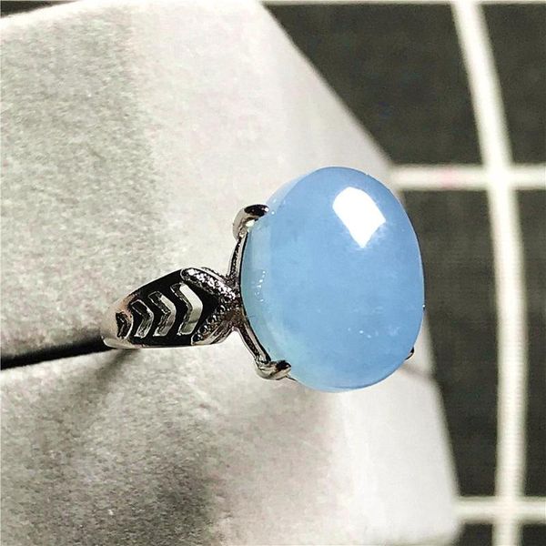 

cluster rings 12x9mm natural ocean blue aquamarine stone ring for woman man gift crystal beads silver adjustable jewelry, Golden;silver