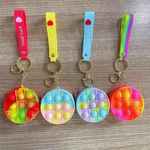 

coin purse pioneer bag fidget toys key chain girls purses mini children push poppers bubble puzzle cases wallet toys storage bags pandents g, White