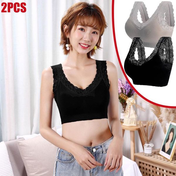 

2pcs woman no breast-wiping and chest-wrapping sports bras lace underwear yoga outfit