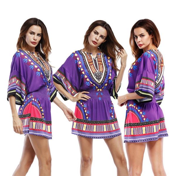 

skirts african dress for women hoodies dashiki purple printed casual boho vintage beachwear folk festive, Black