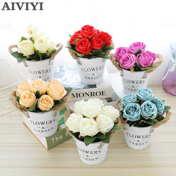 

decorative flowers & wreaths small rose creative bonsai wedding party decoration mariage silk big artificial plants blumendeko
