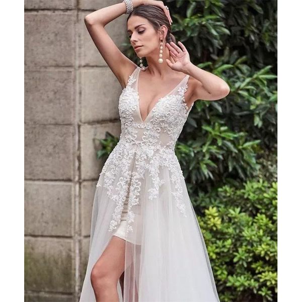 

other wedding dresses herburnl backless v-neck beaded appliqued bride gown vestido de novia a line beach boho for women, White