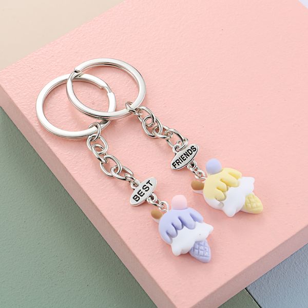 

1set() lovely friends keychain resin key ring ice cream unicorn butterfly key chain friendship gifts handmade jewelry, Silver