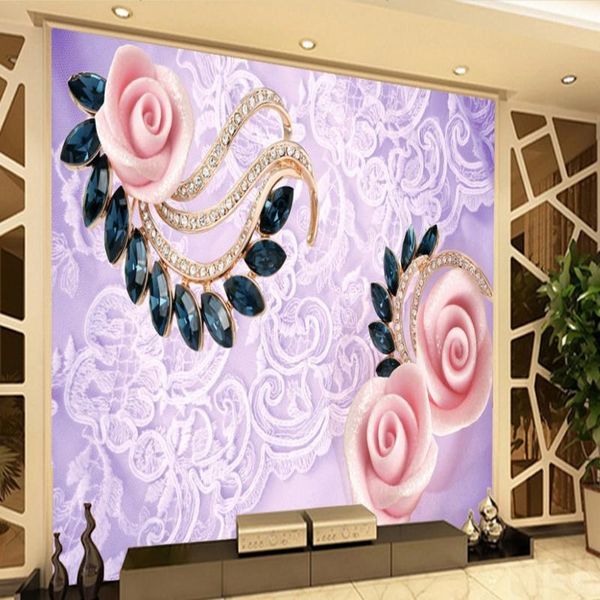 

wallpapers 3d po wallpaper purple romantic lace jewelry roses tv backdrop tea house dining room el decoration mural