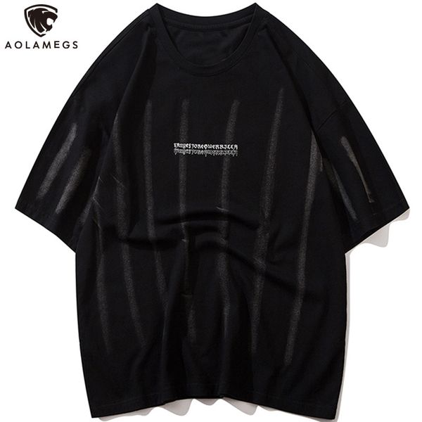 

men's polos aolamegs hip hop t male shirt striped letter printed o-neck men's t-shirts will see loose harajuku high street couple, White;black