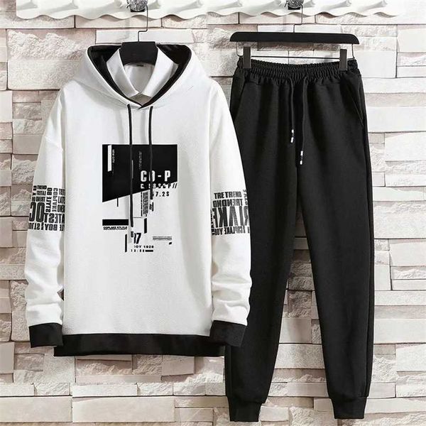 

men outfit set autumn winter tracksuit men's set printed hoodie sweatshirt and sweatpants mens joggers set 2pcs male clothing 211109, Gray