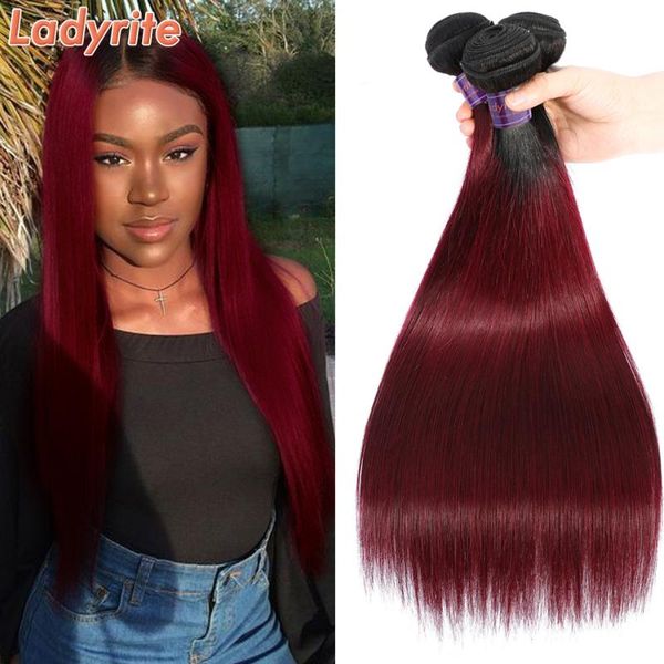 

ombre brazilian straight hair weave bundles deals 3/4 pieces t1b/burgundy blonde brown remy human extensions ladyrite bulks, Black
