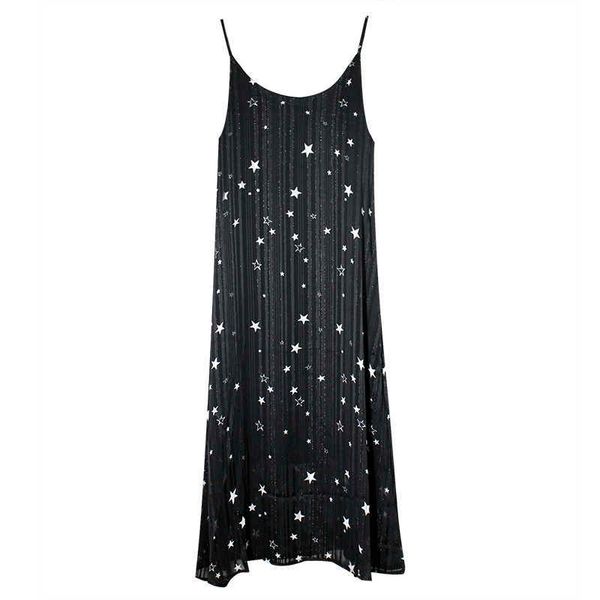 

perhaps u v neck strap sleeveless black star pleat midi dress a line chiffon summer elegant d0434 210529, Black;gray