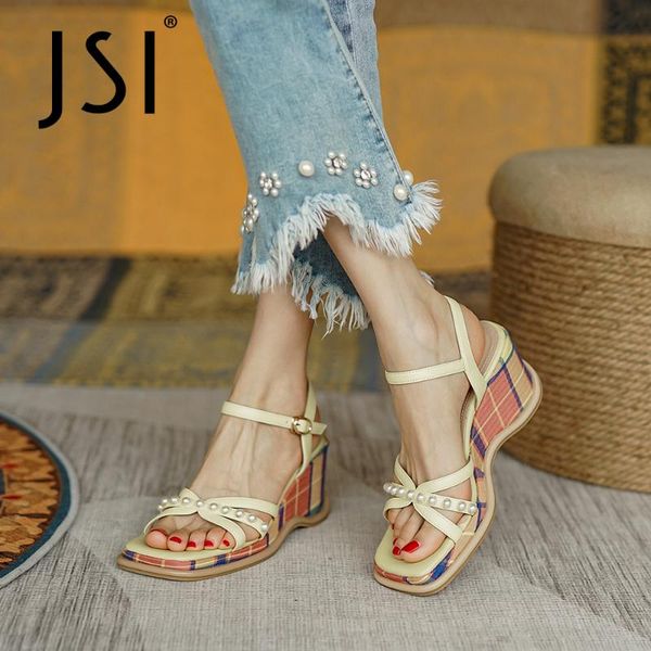

dress shoes jsi summer sandals women 2021 wedges elegant stylish string bead strange heel dressing square toe beautiful vo314, Black
