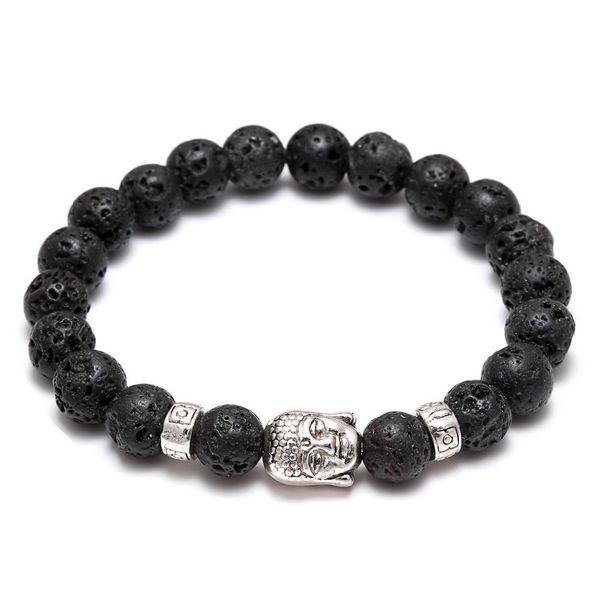 

2021 women's diffuser jewelry anti-fatigue silver buddha lava natural stone charms bracelets volcanic rock prayer beads bracelet, Golden;silver