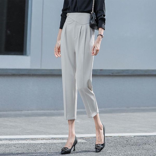 

spring autumn women korean style irregular button harem pants office lady elegant high waist ankle-length trousers o146 women's & capri, Black;white