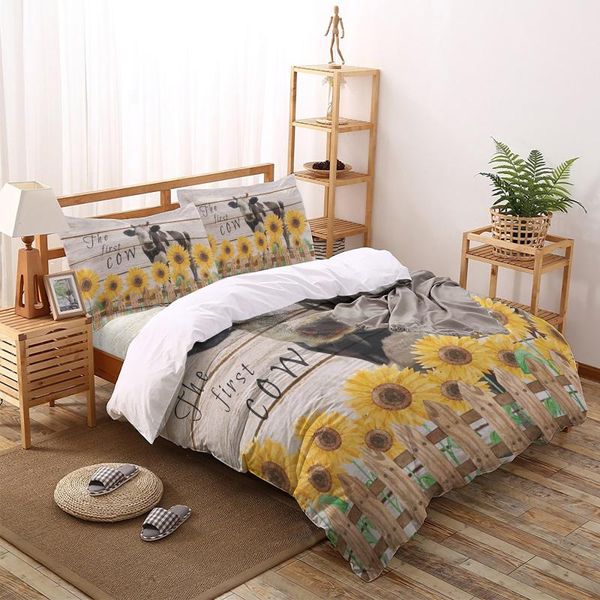 

animal cow sunflower retro bedding set duvet cover home textile bedclothes bed comforter sets king