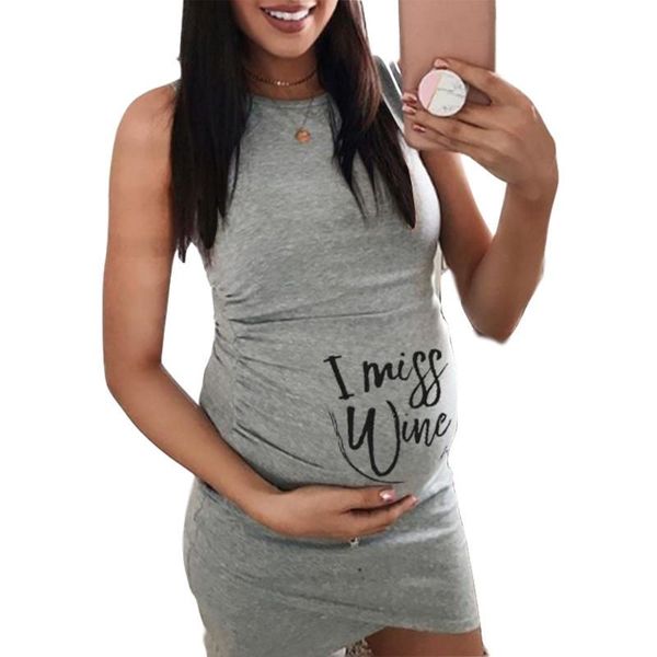 

maternity dresses casual o-neck sleeveless cartoon printed cute solid pregnancy comfy pregnant women dress, White