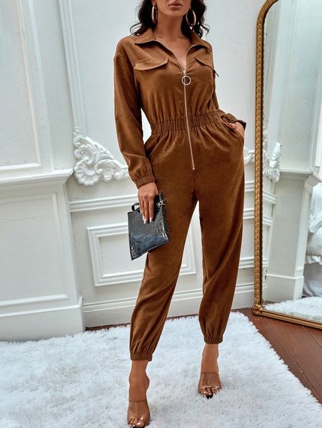 

corduroy o-ring zipper up jumpsuit z4vo#, White