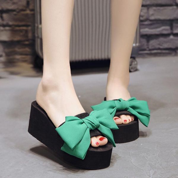 

sooneeya bow design women slippers butterfly knot high heels shoes woman summer ladies platform female wedges slides, Black