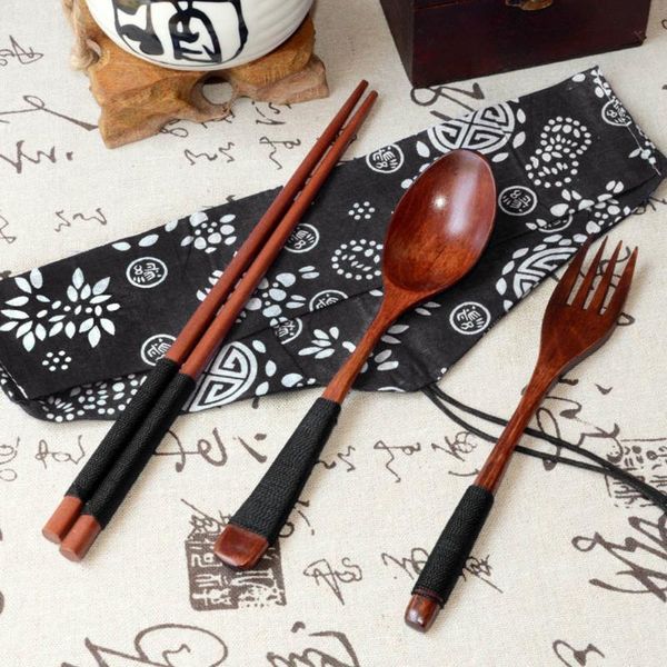 

dinnerware sets japanese vintage portable tableware wood chopsticks spoon fork travel suit environmental wooden cutlery set