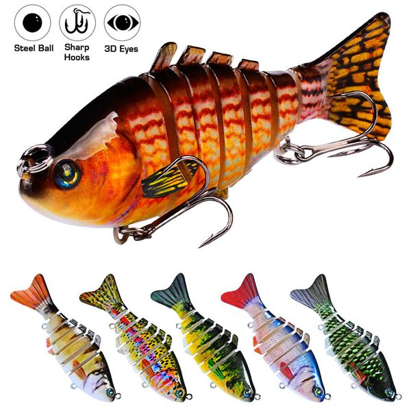 

6pcs new 7 sections fishing lure 0.42oz-12g/10cm-3.94inch swimbait hard bait 6# black high carbon steel treble hook