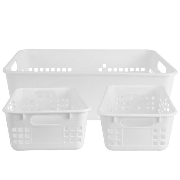 

storage baskets 3pcs household kindergarten snack boxes deskorganizer (white)