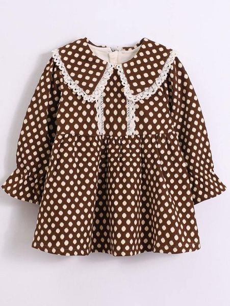 

toddler girls lace trim polka dot smock dress she, Red;yellow