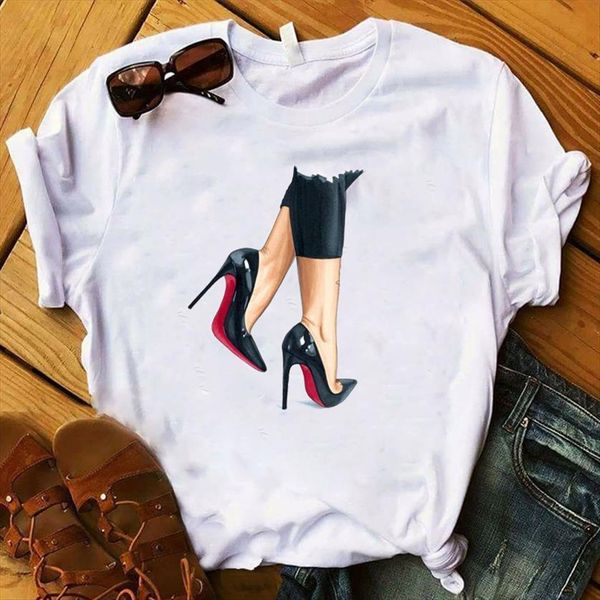

elegant printed short sleeve loose womens tee clothes graphic, White