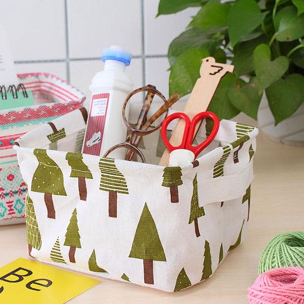 

cute printing cotton linen deskbox cosmetic storage organizer sundries cabinet underwear basket bag baskets