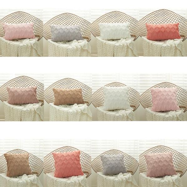 

pillow solid color geometric diamond pattern plush cushion cover handmade throw covers home decor backrest