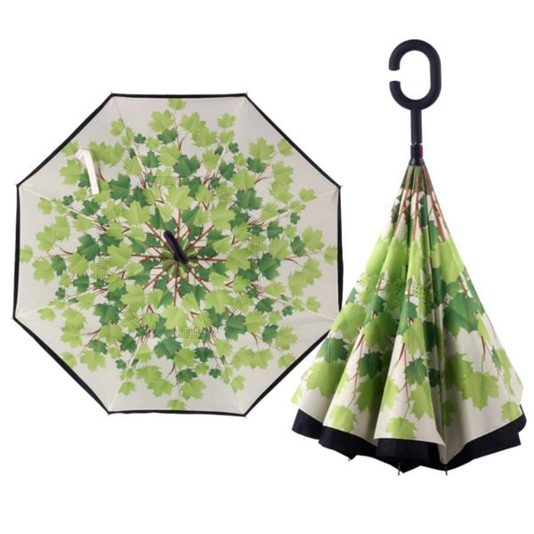 

printed c-shape handle reverse straight windproof rain sun umbrella umbrellas